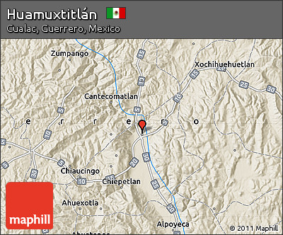 Shaded Relief Map of Huamuxtitlán