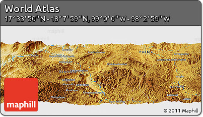 Physical Panoramic Map of the Area around 17° 50' 55" N, 98° 31' 30" W