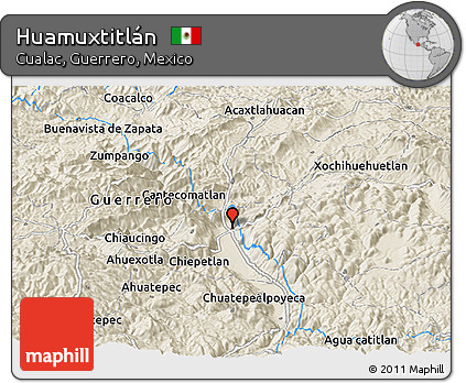 Shaded Relief Panoramic Map of Huamuxtitlán