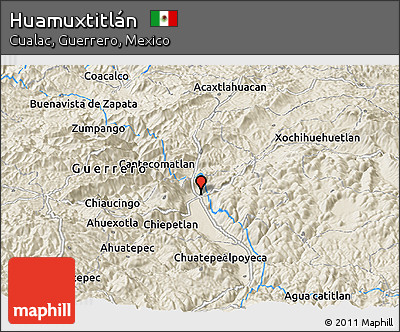 Shaded Relief Panoramic Map of Huamuxtitlán
