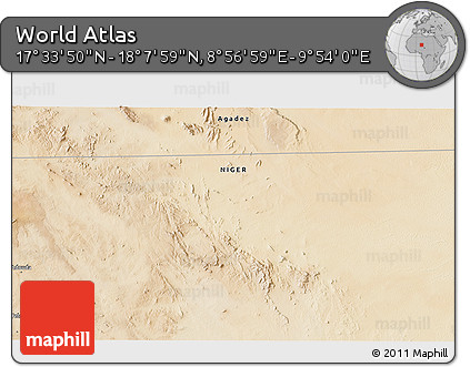 Satellite 3D Map of the Area around 17° 50' 55" N, 9° 25' 30" E