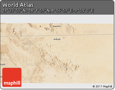 Satellite 3D Map of the Area around 17° 50' 55" N, 9° 25' 30" E