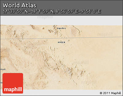 Satellite 3D Map of the Area around 17° 50' 55" N, 9° 25' 30" E