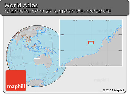 Gray Location Map of the Area around 17° 30' 31" S, 119° 55' 30" E