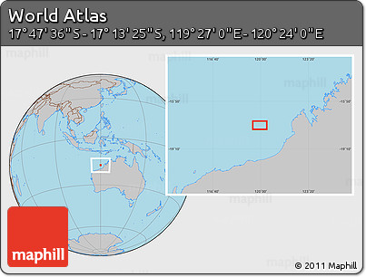 Gray Location Map of the Area around 17° 30' 31" S, 119° 55' 30" E