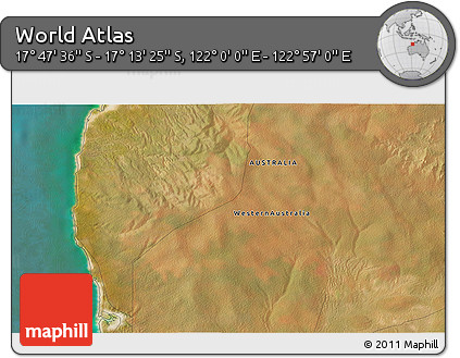 Satellite 3D Map of the Area around 17° 30' 31" S, 122° 28' 29" E