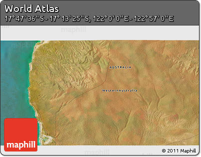Satellite 3D Map of the Area around 17° 30' 31" S, 122° 28' 29" E