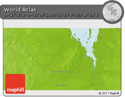 Physical 3D Map of the Area around 17° 30' 31" S, 123° 19' 29" E