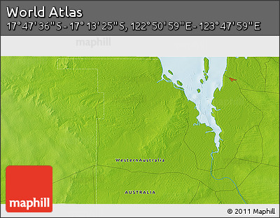 Physical 3D Map of the Area around 17° 30' 31" S, 123° 19' 29" E