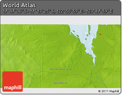 Physical 3D Map of the Area around 17° 30' 31" S, 123° 19' 29" E
