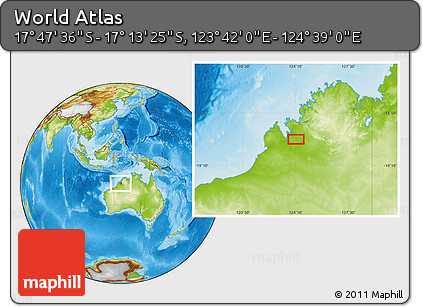 Physical Location Map of the Area around 17° 30' 31" S, 124° 10' 30" E