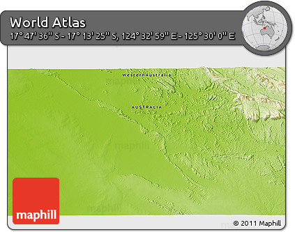 Physical 3D Map of the Area around 17° 30' 31" S, 125° 1' 30" E