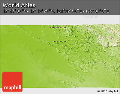 Physical 3D Map of the Area around 17° 30' 31" S, 125° 1' 30" E