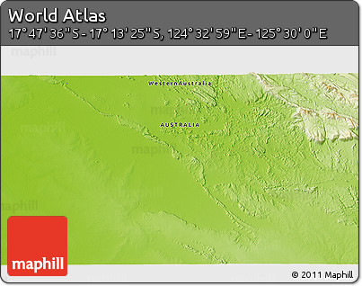 Physical 3D Map of the Area around 17° 30' 31" S, 125° 1' 30" E