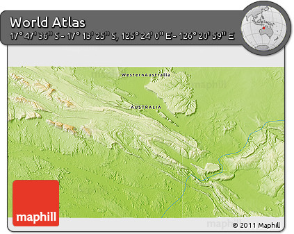 Physical 3D Map of the Area around 17° 30' 31" S, 125° 52' 30" E