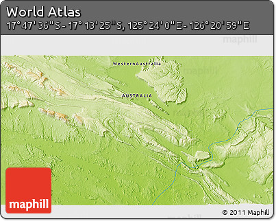 Physical 3D Map of the Area around 17° 30' 31" S, 125° 52' 30" E