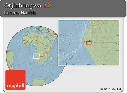 Savanna Style Location Map of Otjinhungwa, hill shading