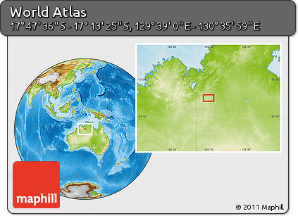 Physical Location Map of the Area around 17° 30' 31" S, 130° 7' 30" E