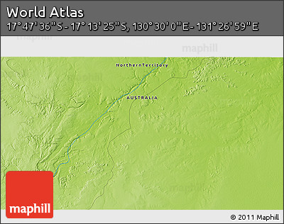Physical 3D Map of the Area around 17° 30' 31" S, 130° 58' 29" E