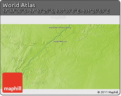 Physical 3D Map of the Area around 17° 30' 31" S, 130° 58' 29" E