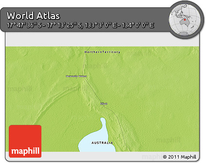 Physical 3D Map of the Area around 17° 30' 31" S, 133° 31' 30" E