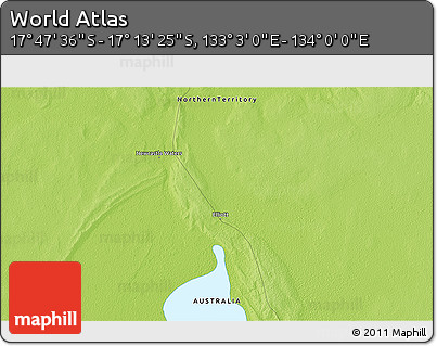 Physical 3D Map of the Area around 17° 30' 31" S, 133° 31' 30" E