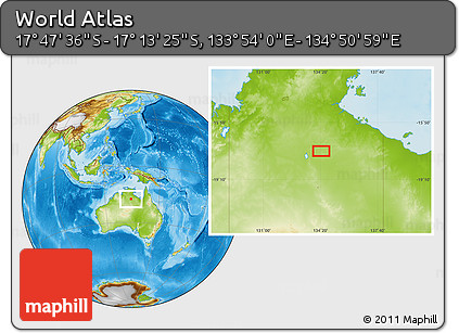 Physical Location Map of the Area around 17° 30' 31" S, 134° 22' 30" E