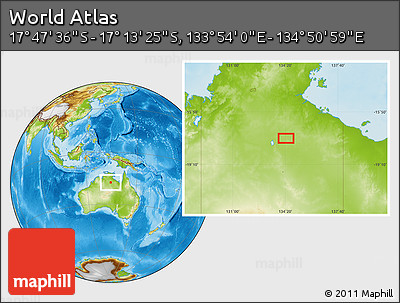 Physical Location Map of the Area around 17° 30' 31" S, 134° 22' 30" E