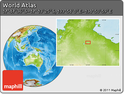 Physical Location Map of the Area around 17° 30' 31" S, 134° 22' 30" E