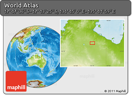 Physical Location Map of the Area around 17° 30' 31" S, 135° 13' 29" E