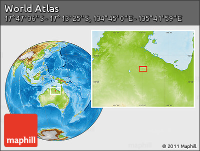 Physical Location Map of the Area around 17° 30' 31" S, 135° 13' 29" E