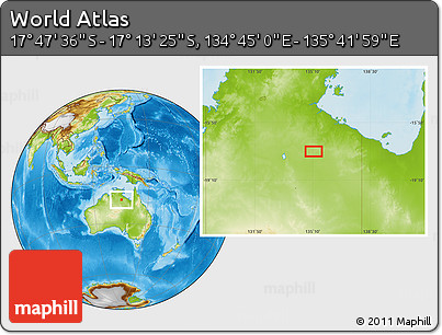 Physical Location Map of the Area around 17° 30' 31" S, 135° 13' 29" E