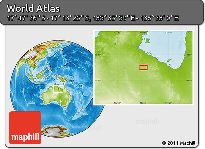 Physical Location Map of the Area around 17° 30' 31" S, 136° 4' 29" E