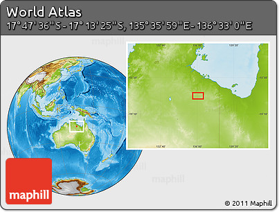 Physical Location Map of the Area around 17° 30' 31" S, 136° 4' 29" E