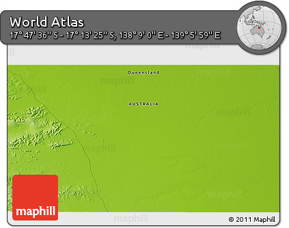 Physical 3D Map of the Area around 17° 30' 31" S, 138° 37' 30" E