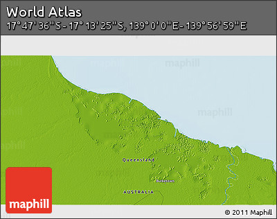 Physical 3D Map of the Area around 17° 30' 31" S, 139° 28' 29" E