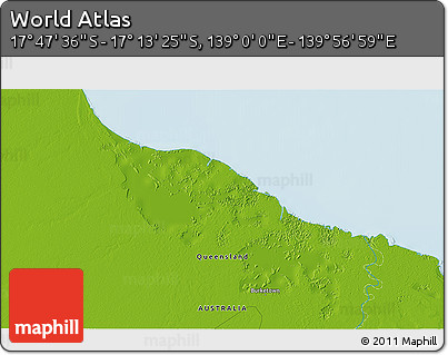 Physical 3D Map of the Area around 17° 30' 31" S, 139° 28' 29" E