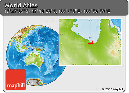 Physical Location Map of the Area around 17° 30' 31" S, 139° 28' 29" E