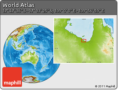 Physical Location Map of the Area around 17° 30' 31" S, 139° 28' 29" E