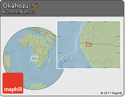 Savanna Style Location Map of Okahozu, hill shading