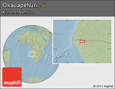 Savanna Style Location Map of Okauapehuri, hill shading