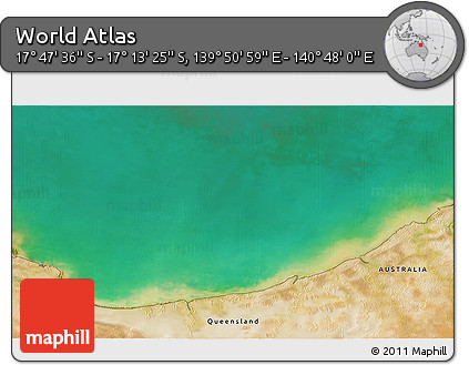 Satellite 3D Map of the Area around 17° 30' 31" S, 140° 19' 29" E