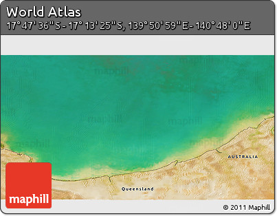 Satellite 3D Map of the Area around 17° 30' 31" S, 140° 19' 29" E