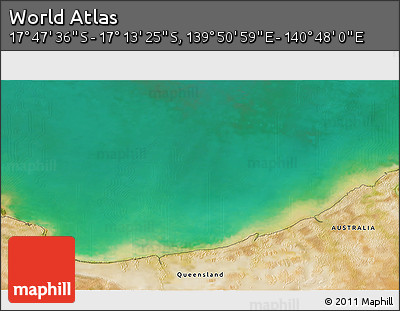 Satellite 3D Map of the Area around 17° 30' 31" S, 140° 19' 29" E