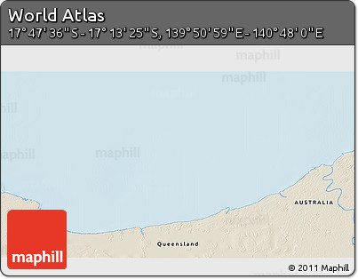 Shaded Relief 3D Map of the Area around 17° 30' 31" S, 140° 19' 29" E