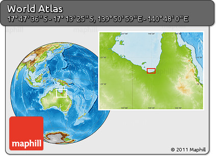 Physical Location Map of the Area around 17° 30' 31" S, 140° 19' 29" E