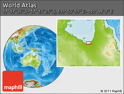 Physical Location Map of the Area around 17° 30' 31" S, 140° 19' 29" E