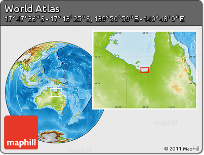 Physical Location Map of the Area around 17° 30' 31" S, 140° 19' 29" E