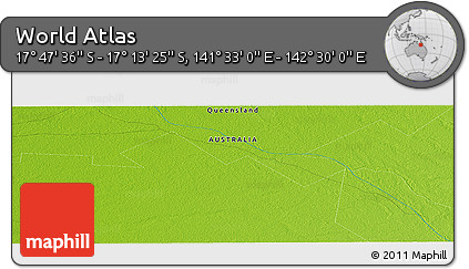 Physical Panoramic Map of the Area around 17° 30' 31" S, 142° 1' 30" E