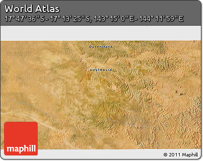 Satellite 3D Map of the Area around 17° 30' 31" S, 143° 43' 29" E